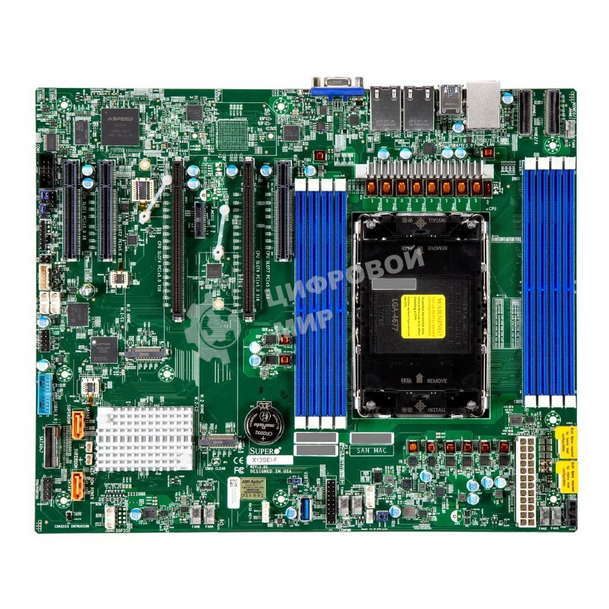 Материнская плата серверная Supermicro X13SEI-F-B, сокет LGA 4677, 8xDDR5, 10xSATA, 2xM.2, 2xPCI-E 5.0 x16, 3xPCI-E x8, 2xGigabit Ethernet, 2xUSB 2.0, 2xUSB 3.2 Gen 1, VGA, EATX