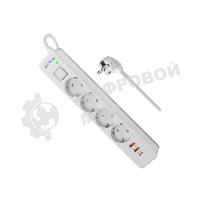 Удлинитель с сетевым фильтром Defender DFS 143, белый, 4розетки, USB+TypeC, 3 м.