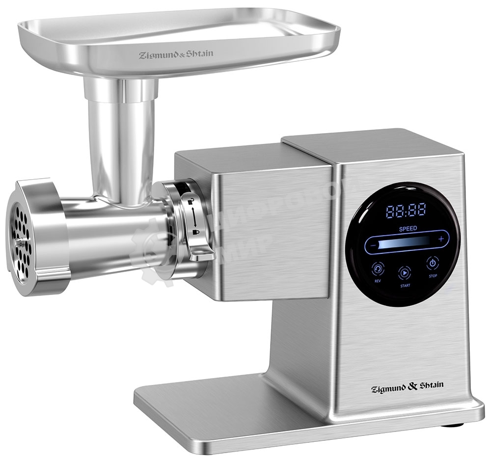 Мясорубка электрическая Zigmund & Shtain ZMG-055 серебристый, 2700 Вт, 2.7 кг/мин, реверс, защита от перегрузки, насадки - 8