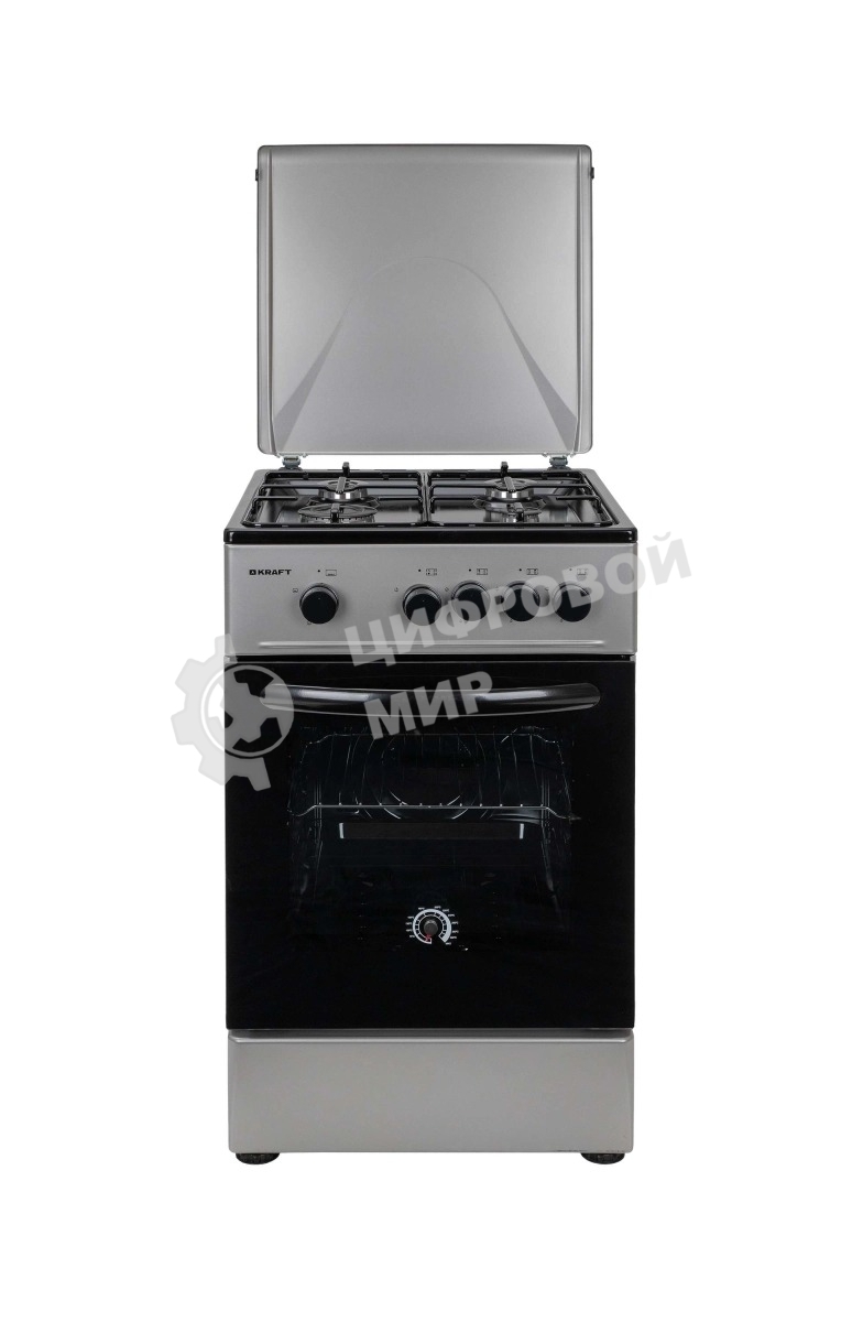 Плита газовая Kraft KF-FSK5301GS серый, конфорок 4 газовых, духовка 58 л, 50 см x 85.5 см x 55.6 см