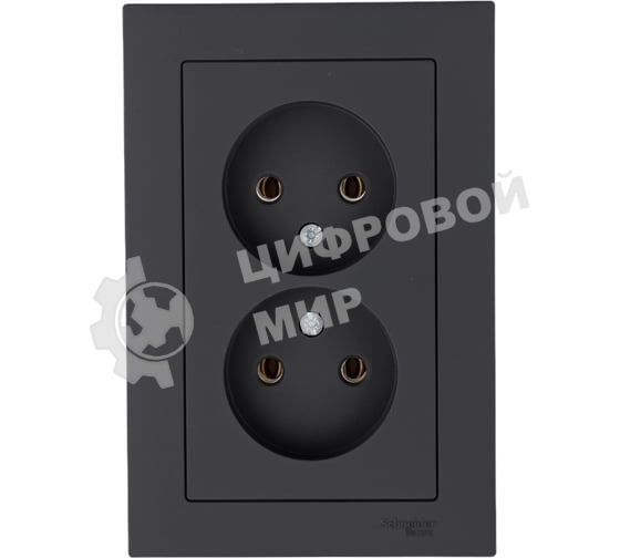 Розетка 2-м AtlasDesign без заземл. 16А в сборе карбон SchE ATN001020