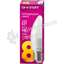 Лампа светодиодная ОНЛАЙТ 71634 OLL-C37-8-230-2.7K-E27-FR 8Вт свеча 2700К теплый белый E27 560лм 176-264В