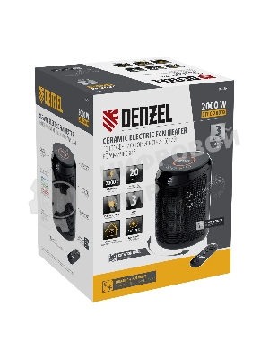 Тепловентилятор керамический Denzel DTFC-2000X, 1000/2000 Вт, 20 м2, 3 режима, пульт, Wi-Fi, термостат