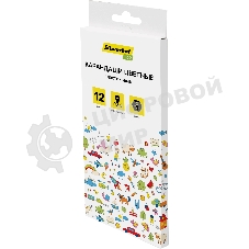 Карандаши цветные Silwerhof Eco 2.6 мм, шестигранный профиль, пластик, ассорти, 12 цветов, коробка с европодвесом