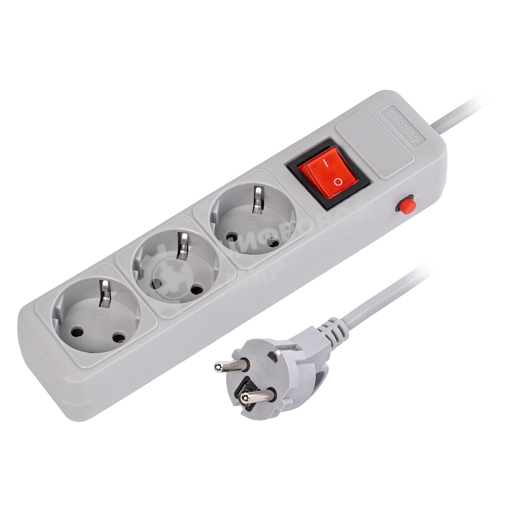 Сетевой фильтр 16А, 3500 Вт, 3 гнезда, без з/ш, с з/к, ПВС 3x1.0, 5 м, серый (SBSP-3-50-G)