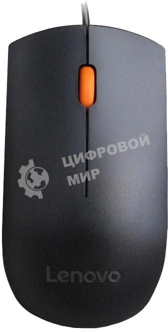 Мышь проводная Lenovo 300 черный, 1600 dpi, USB, кнопки - 3