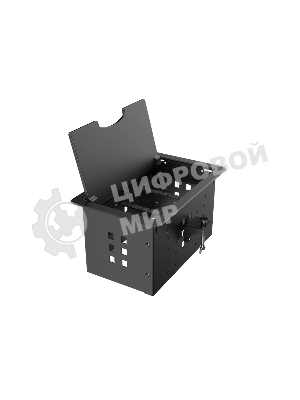 Прямоугольный металлический корпус Wize Pro WRTS-12BOX-B для модульной системы врезного лючка в стол с откидывающейся крышкой, до12 модулей-вставок, беспроводная зарядка 10Вт для моб.устройств на крышке, преустановленная рамка,черный