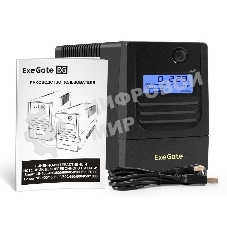 Источник бесперебойного питания ExeGate Smart LB-800.LCD.AVR.2SH.USB (800VA/480W, LCD, AVR, 2*Schuko, USB, батарея 12V 9Ah, Black)