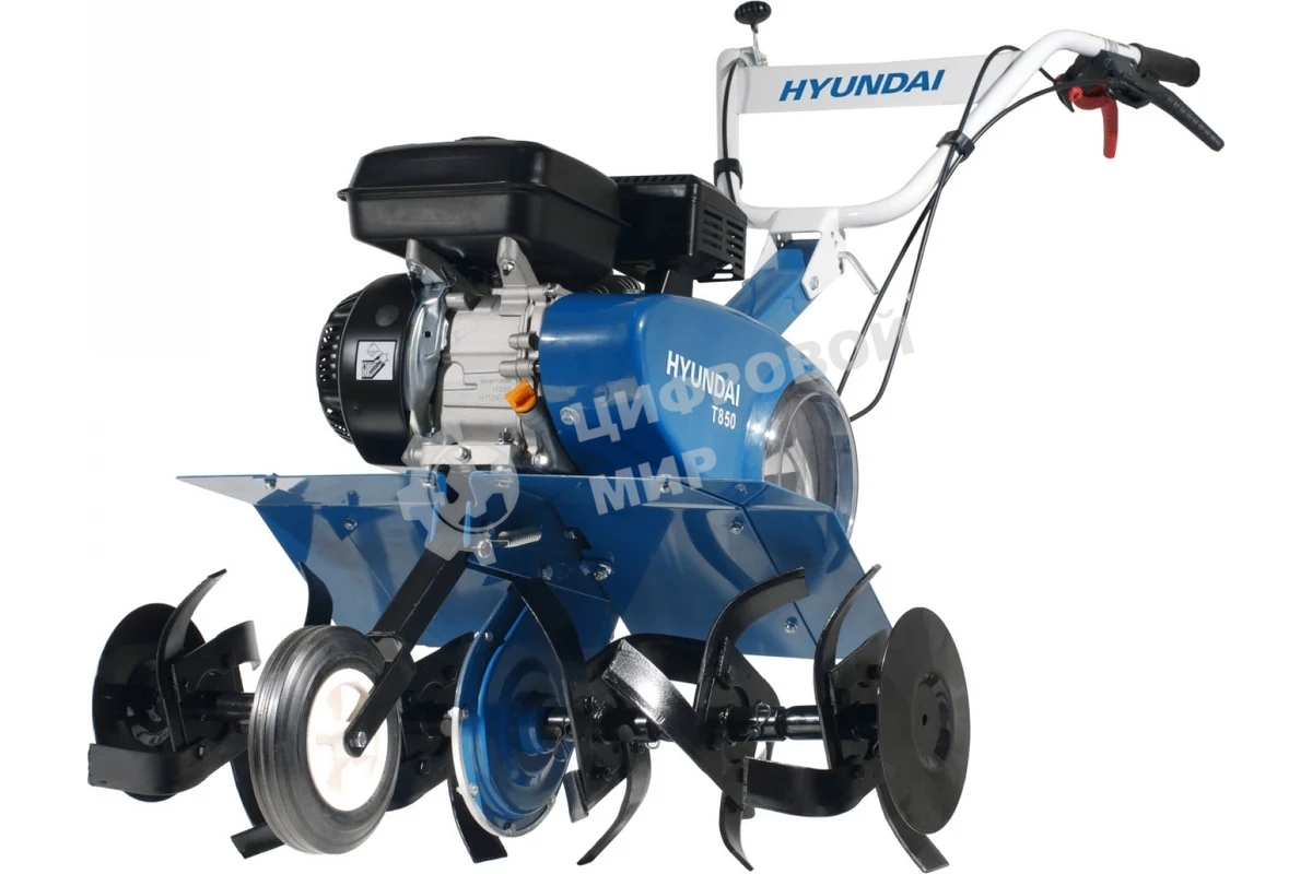 Культиватор бензиновый T 850 HYUNDAIдвигатель HYUNDAI IC200 4-х такт, 6,5 л.с./196 см3, скорость 1 вперед/1 назад, ширина 30-60-90 см, глубина 32 см, вес 52 кг