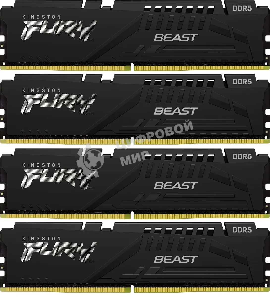 Оперативная память Kingston Fury Beast, DDR5, 64Gb (4x16GB), 6000MHz, CL40, DIMM, с радиаторами, черный