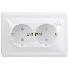 Розетка 2-м СП Вега РСш12-3-ВБ с заземл. контактом и защ. штор 16А белый IEK ERV24-K01-16-DM
