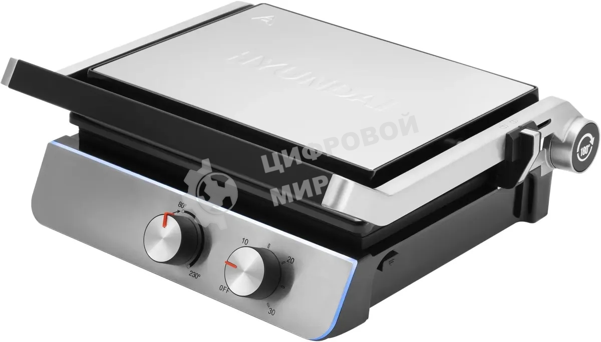 Гриль электрический Hyundai HYG-4046 2200Вт черный/серебристый