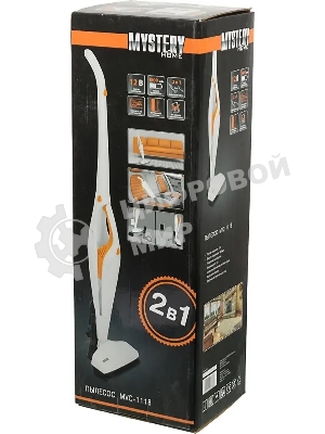 Пылесос вертикальный/ручной Mystery MVC-1118 белый/оранжевый, питание от аккумулятора, 300 Вт, уборка сухая, пылесборник 0.5 л, работа от АКБ max 30 мин