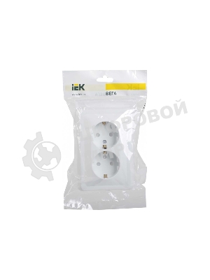 Розетка 2-м СП Вега РСш12-3-ВБ с заземл. контактом и защ. штор 16А белый IEK ERV24-K01-16-DM