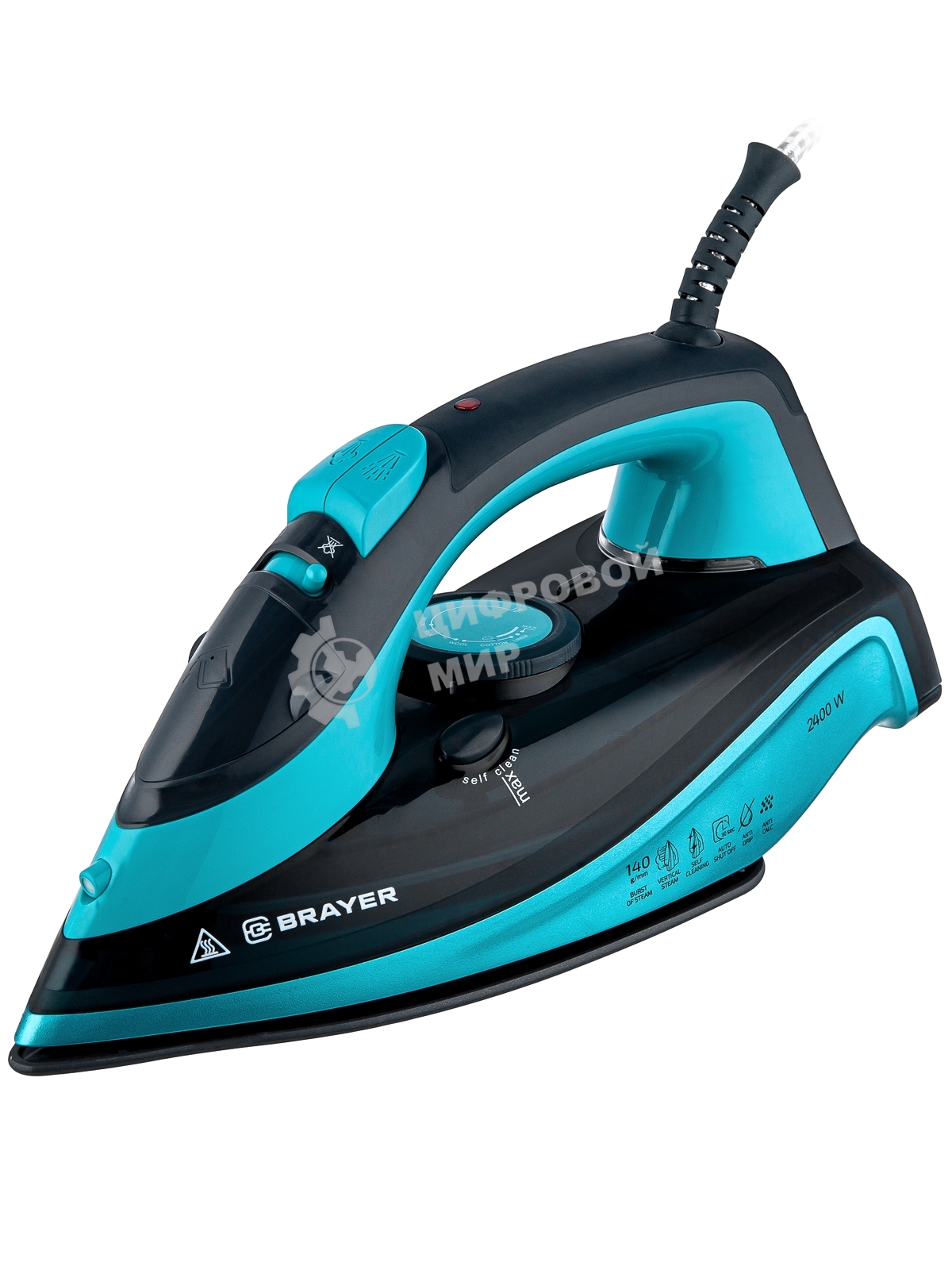 Утюг BRAYER BR4019 голубой/черный, 2400 Вт, 25 г/мин, 140 г/мин, 320 мл