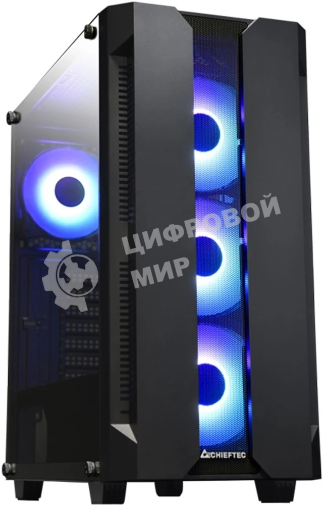 Компьютерный корпус CHIEFTEC HUNTER GS-01B-OP без БП, боковая панель из закаленного стекла, 3xARGB LED 120мм вентилятора спереди, 1xARGB LED 120мм вентилятор сзади, черный, ATX
