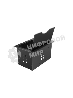 Прямоугольный металлический корпус Wize Pro WRTS-12BOX-B для модульной системы врезного лючка в стол с откидывающейся крышкой, до12 модулей-вставок, беспроводная зарядка 10Вт для моб.устройств на крышке, преустановленная рамка,черный