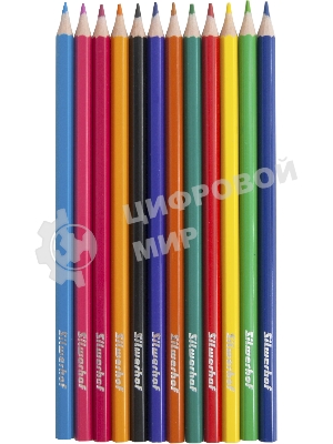 Карандаши цветные Silwerhof Eco 2.6 мм, шестигранный профиль, пластик, ассорти, 12 цветов, коробка с европодвесом