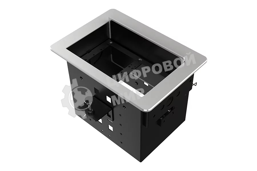 Прямоугольный металлический корпус Wize Pro WRTS-06BOX-S для модульной системы врезного лючка в стол с убирающейся крышкой для установки до 6 модулей-вставок, преустановленная рамка, серебристый
