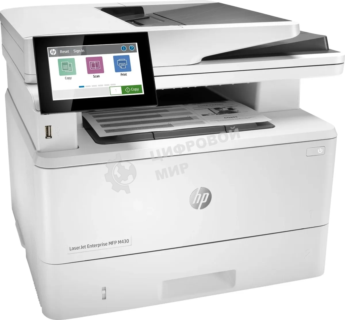 МФУ лазерное HP LaserJet Enterprise M430f (3PZ55A), A4, ч/б, печ. до 40 стр/мин., скан. до 29 стр/мин., 1200 x 1200 dpi (печать) 600x600dpi (скан), USB, RJ-45, Air Print, Mopria