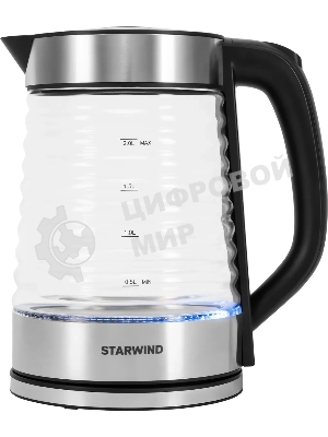 Чайник электрический Starwind SKG2111 2 л, 1800 Вт, черный/прозрачный корпус: стекло