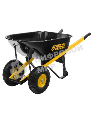 Тачка строительная Denzel усиленная, объем 140 л, 250 кг, двухколесная, колесо 15х6.00-6