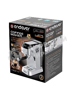 Кофеварка рожкового типа электрическая Endever Costa-1089, объем-1,2л, стальной/черный, мощность 1350 Вт, давление 20 бар