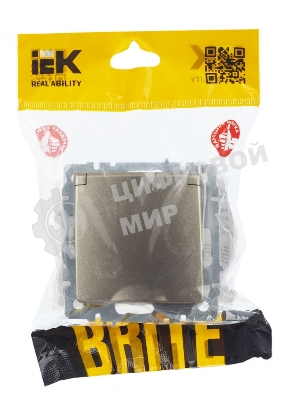 Розетка 1-местная IEK BRITE РСбш10-3-44-БрШ с заземлением, с защитными шторками и крышкой, 16А, IP44, шампань