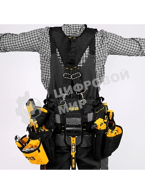 Пояс монтажника усиленный Denzel с лямками, сумки поясные, держатель для молотка