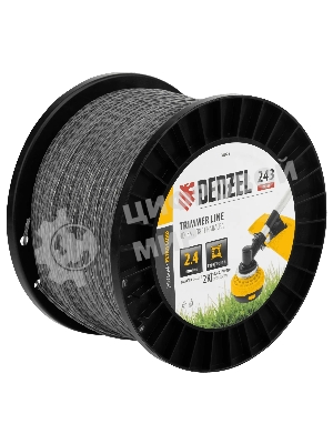 Леска для триммера Denzel двухкомпонентная витой квадрат, 2,4мм х 243м, на DIN катушке EXTRA CORD