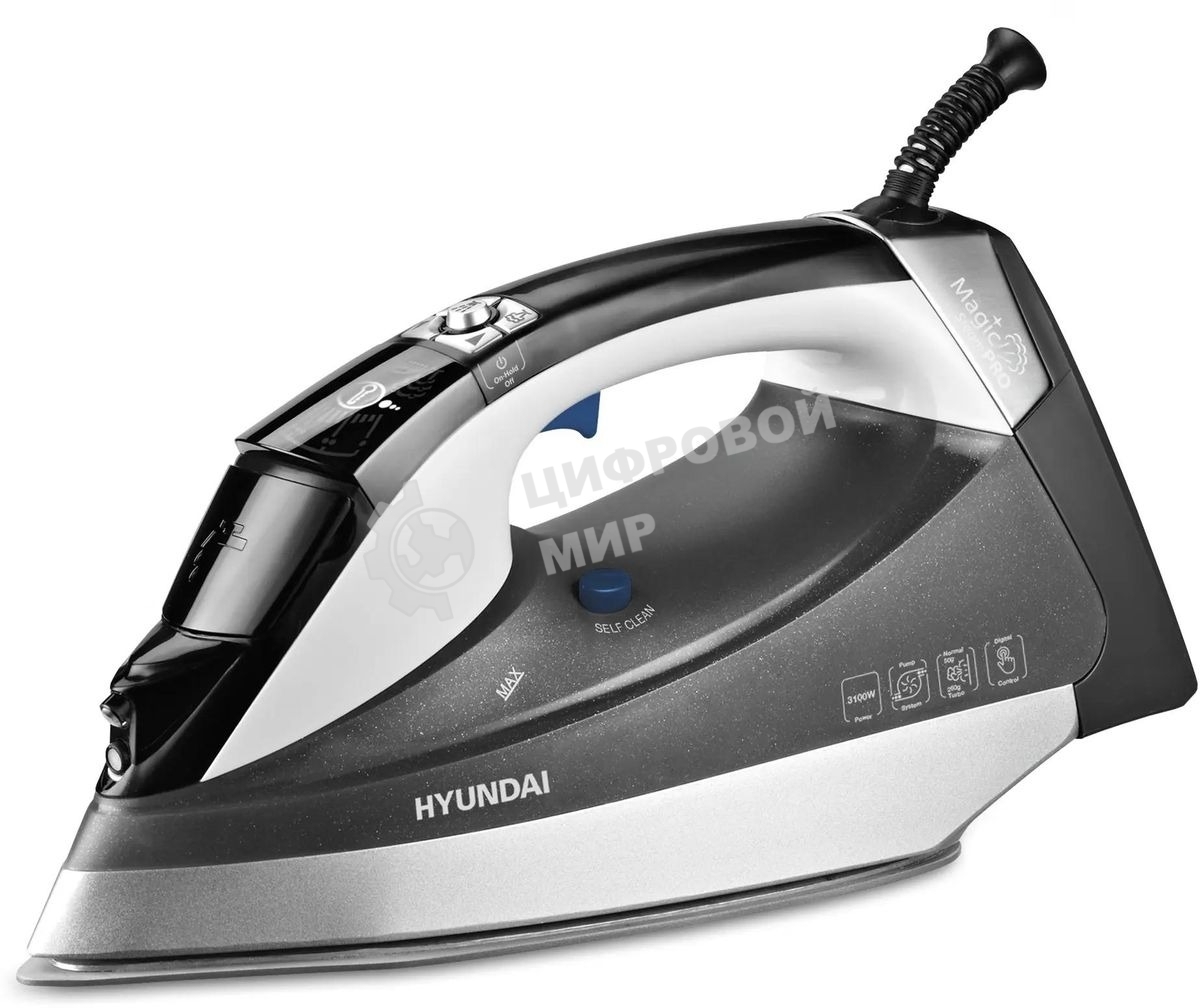 Утюг Hyundai H-SIP3100 серый/серебристый, 3100 Вт, 50 г/мин, 260 г/мин, 350 мл
