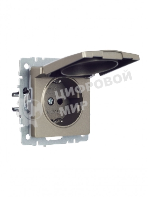 Розетка 1-местная IEK BRITE РСбш10-3-44-БрШ с заземлением, с защитными шторками и крышкой, 16А, IP44, шампань