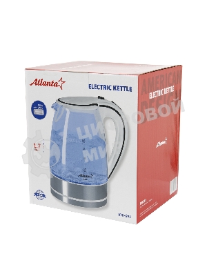 Чайник Atlanta, ATH-691 белый, стекло Стекло, 2,0л, 2000 Вт, иллюминация, быстрое закипание, фильтр от накипи, защита от перегрева.
