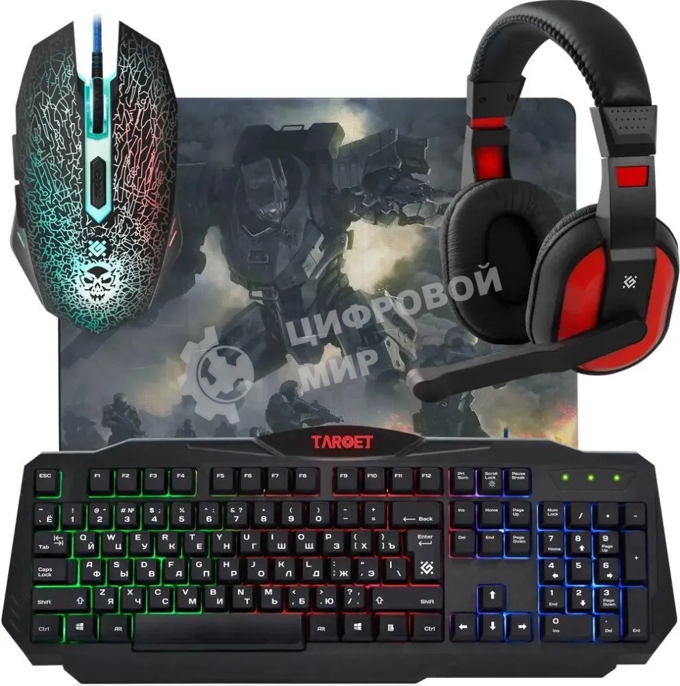 Комплект клавиатура+мышь Defender Target MKP-350 проводной, USB, 3200 DPI, чёрный/красный