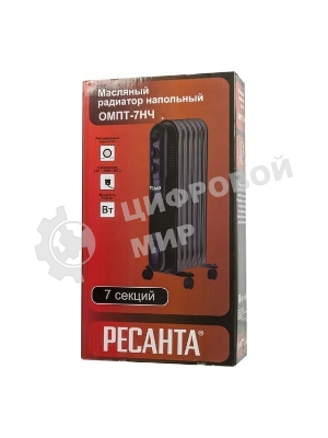 Обогреватель масляный Ресанта ОМПТ-7НЧ (7 секций) черный, 1500 Вт, 15 м2, термостат 67/3/13