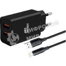 Сетевое зарядное устройство AKSBERRY (6900209210016) T38 2 USB 2.4A + кабель Lightning, черный