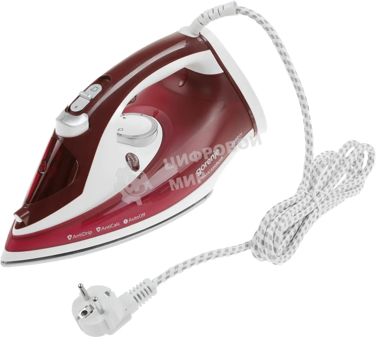 Утюг Gorenje SIH2200RBC красный/белый, 2200 Вт, 30 г/мин, 90 г/мин, 280 мл