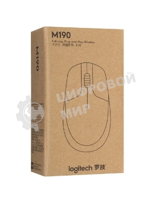 Мышь беспроводная Logitech M190 черный, 1000 dpi, радиоканал, USB, кнопки - 3