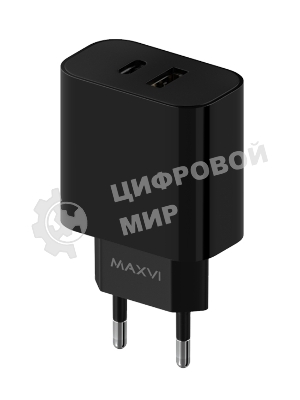 Сетевое зарядное устройство Maxvi CHL-602PD 30W, 6A, QC 3.0, 1xUSB-A, 1xUSB-C, черный