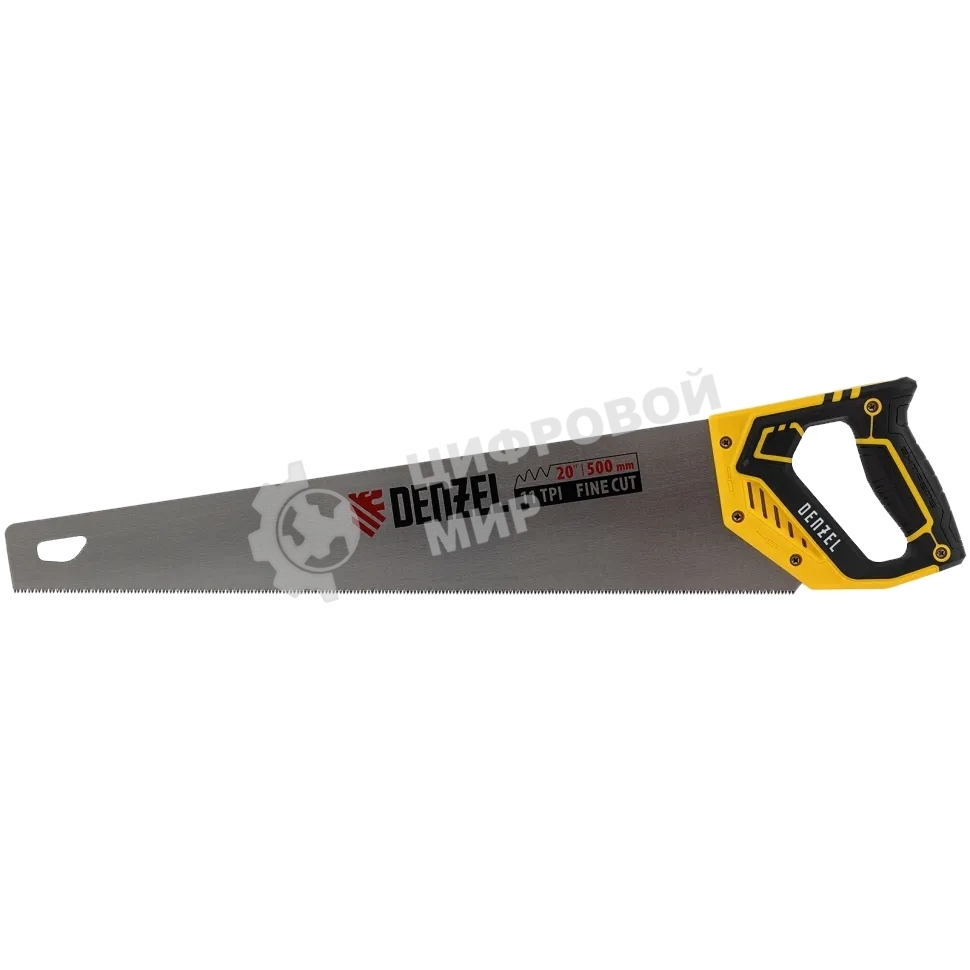 Ножовка по дереву Denzel 500 мм, 11 TPI, зуб 3D, двухкомпонентная рукоятка