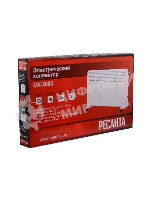 Конвектор электрический Ресанта ОК-2000 белый, 2000 Вт, 25 м2, термостат