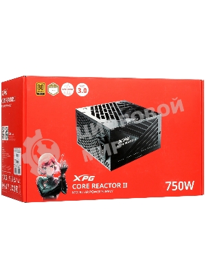 Блок питания ADATA XPG Core Reactor II COREREACTORII750GOLD RTL (COREREACTORII750G-BKCEU), 750Вт, 80 PLUS Gold, 120мм, модульный, черный