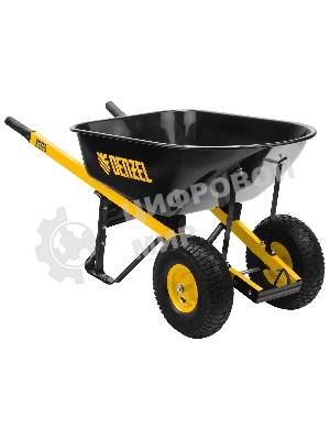 Тачка строительная Denzel усиленная, объем 140 л, 250 кг, двухколесная, колесо 15х6.00-6