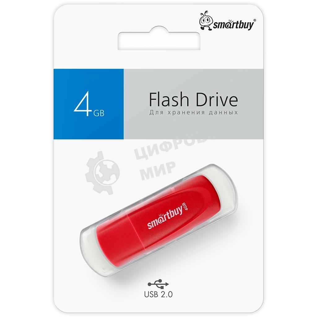 Флешка USB SmartBuy Scout Red (SB004Gb2SCR), 4Gb, USB 2.0, R/W 10/7, красный