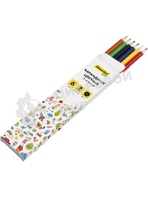 Карандаши цветные Silwerhof Eco 2.6 мм, шестигранный профиль, пластик, ассорти, 6 цветов, коробка с европодвесом