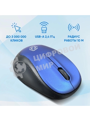 Мышь беспроводная Oklick 665MW черный/синий, 1000 dpi, радиоканал, USB, кнопки - 3