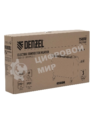 Конвектор электрический Denzel XCE-1500B черный, 1500 Вт, 20 м2, термостат