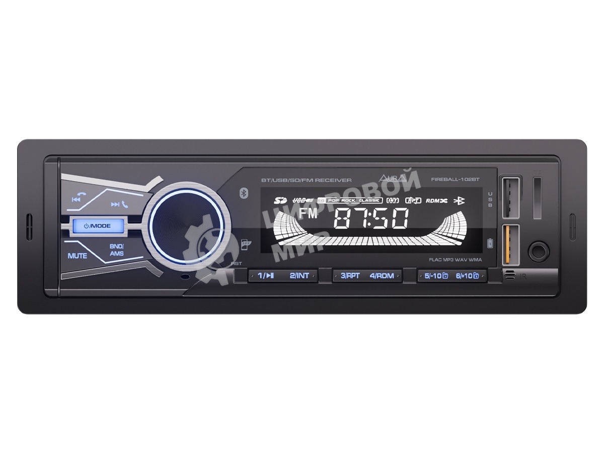 Автомагнитола AURA FIREBALL-102BT, 1 DIN, Bluetooth, USB Type-A, AUX
