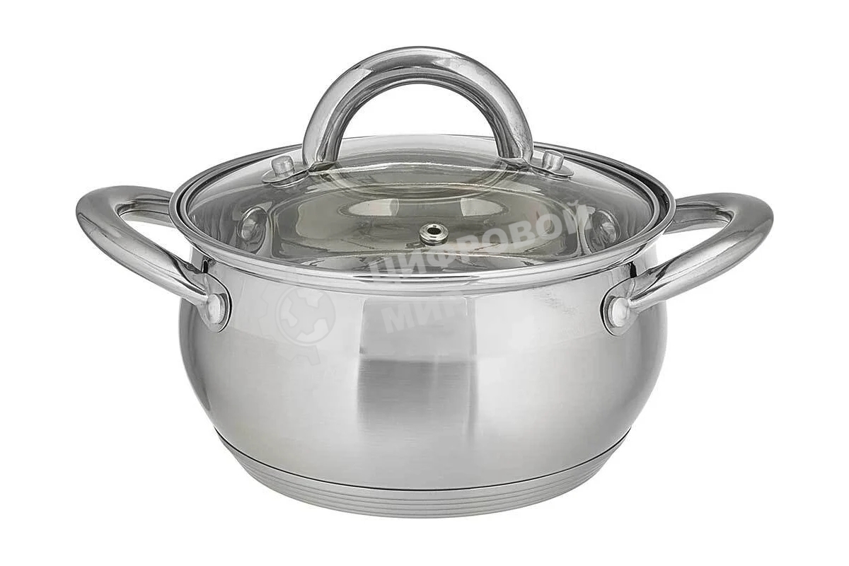 Кастрюля WEBBER BE-351/2 1,9 л, 16 см, из нержавеющей стали со стеклянной крышкой