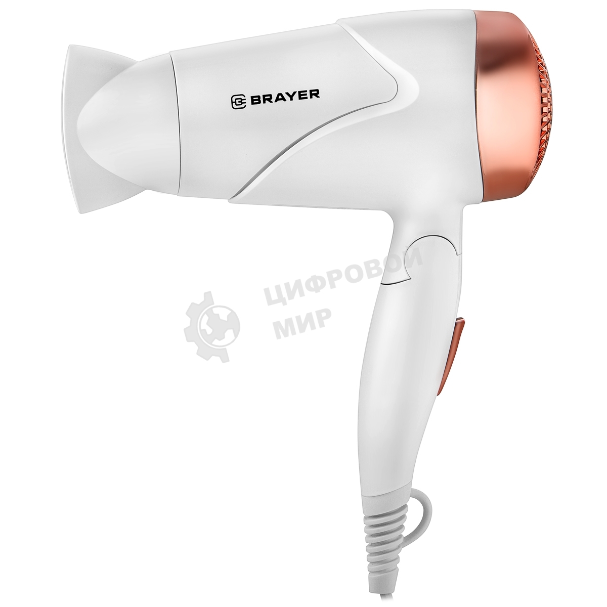 Фен BRAYER BR3026 белый/розовое золото, 1600 Вт, компактный